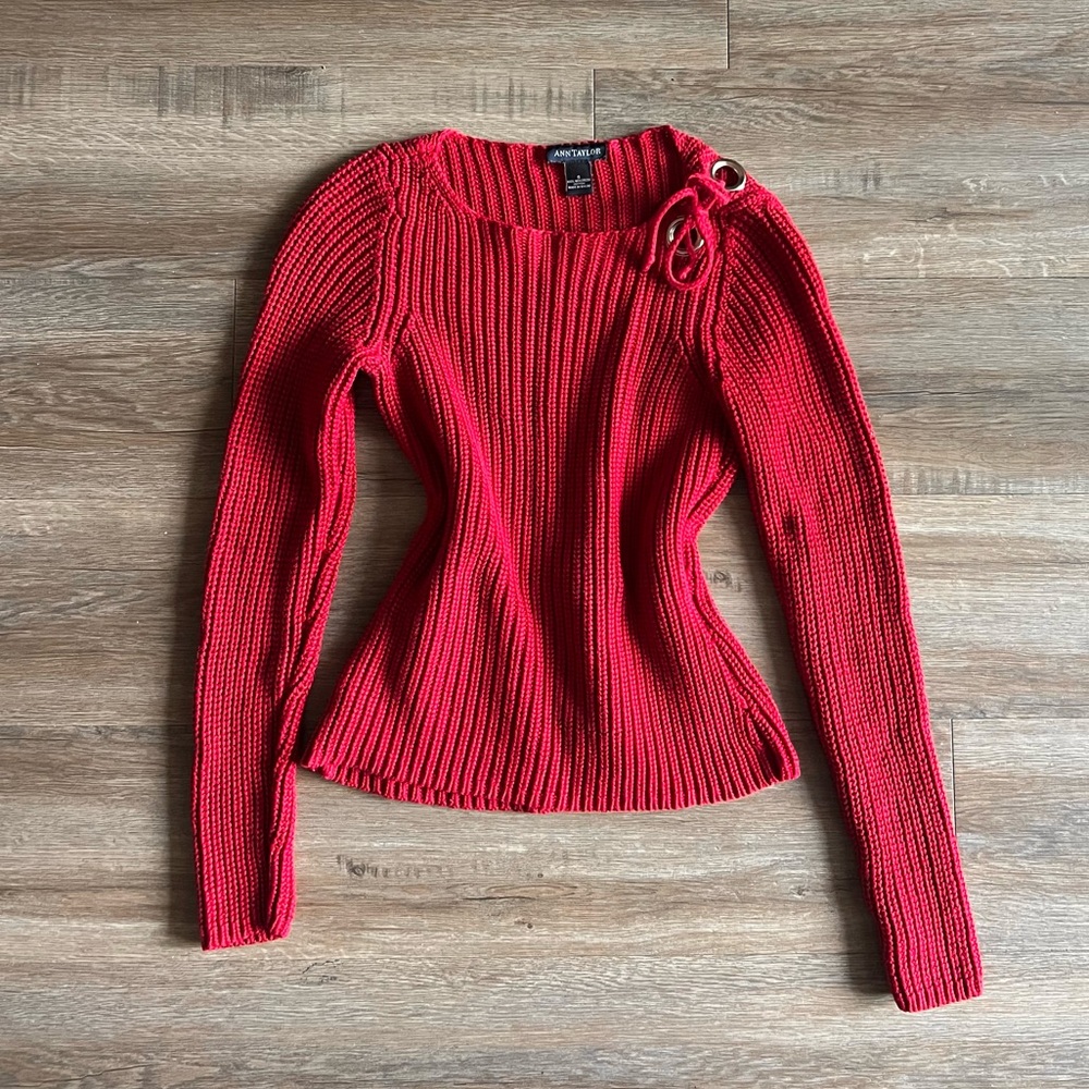Vintage Y2K  Ann Taylor Red Sweater with Grommet Detail